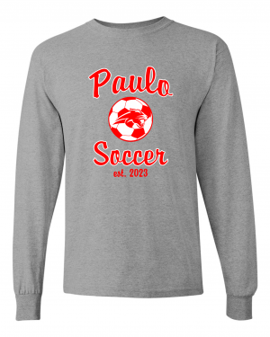 PAULO  SOCCER Est 2023 GREY LONG SLEEVE TEE  W/ OPTION FOR NAME & NUMBER