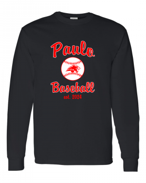 PAULO BASEBALL  Est 2024 BLACK LONG SLEEVE TEE  W/ OPTION FOR NAME & NUMBER
