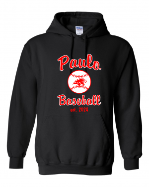 PAULO  BASEBALL  Est 2024BLACK PULLOVER HOODED SWEATSHIRT  W/ OPTION FOR NAME & NUMBER BACK