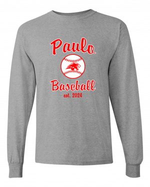PAULO  BASEBALL 2024 GREY LONG SLEEVE TEE  W/ OPTION FOR NAME & NUMBER