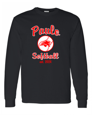PAULO SOFTBALL  Est 2024 BLACK LONG SLEEVE TEE  W/ OPTION FOR NAME & NUMBER