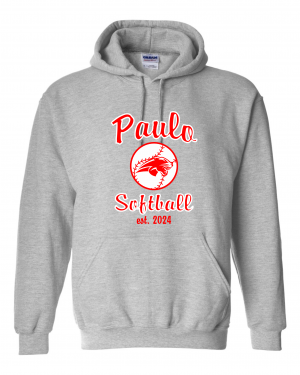 PAULO  SOFTBALL Est 2024 GREY HOODED SWEATSHIRT   W/ OPTION FOR NAME & NUMBER
