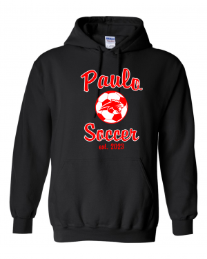 PAULO  SOCCER Est 2023 BLACK PULLOVER HOODED SWEATSHIRT  W/ OPTION FOR NAME & NUMBER BACK