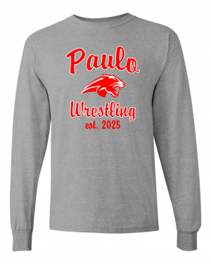 PAULO  WRESTLING EST 2025 GREY LONG SLEEVE TEE  W/ OPTION FOR NAME & NUMBER