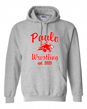PAULO WRESTLING  Est 2025 GREY PULLOVER HOODED SWEATSHIRT  W/ OPTION FOR NAME & NUMBER