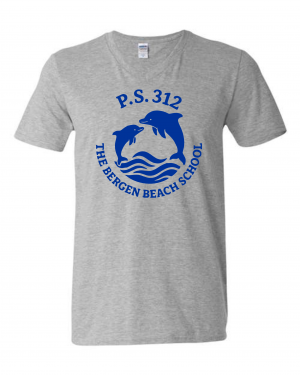 PS 312 Bergen Beach School GREY Unisex Softstyle ® V-Neck T-Shirt - 64V00 with Navy Logo