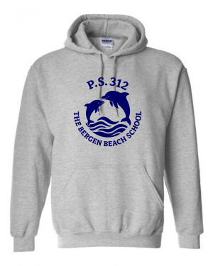 PS 312 Bergen Beach School 18500 GREY Pullover Hood with Navy Logo