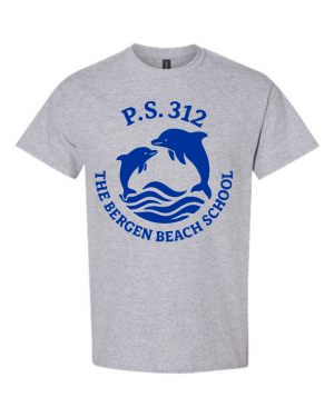 PS 312 Bergen Beach School 5000 -Grey Crew Neck T-Shirt with Navy Logo