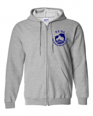 PS 312 Bergen Beach School 18600 Grey Zip Hood with Navy Logo